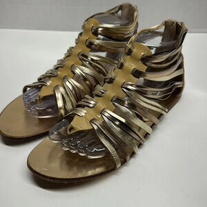 Jimmy Choo Chaya Gladiator Sandals Shoes Patent Leather Nude Gold EU 39 US 9